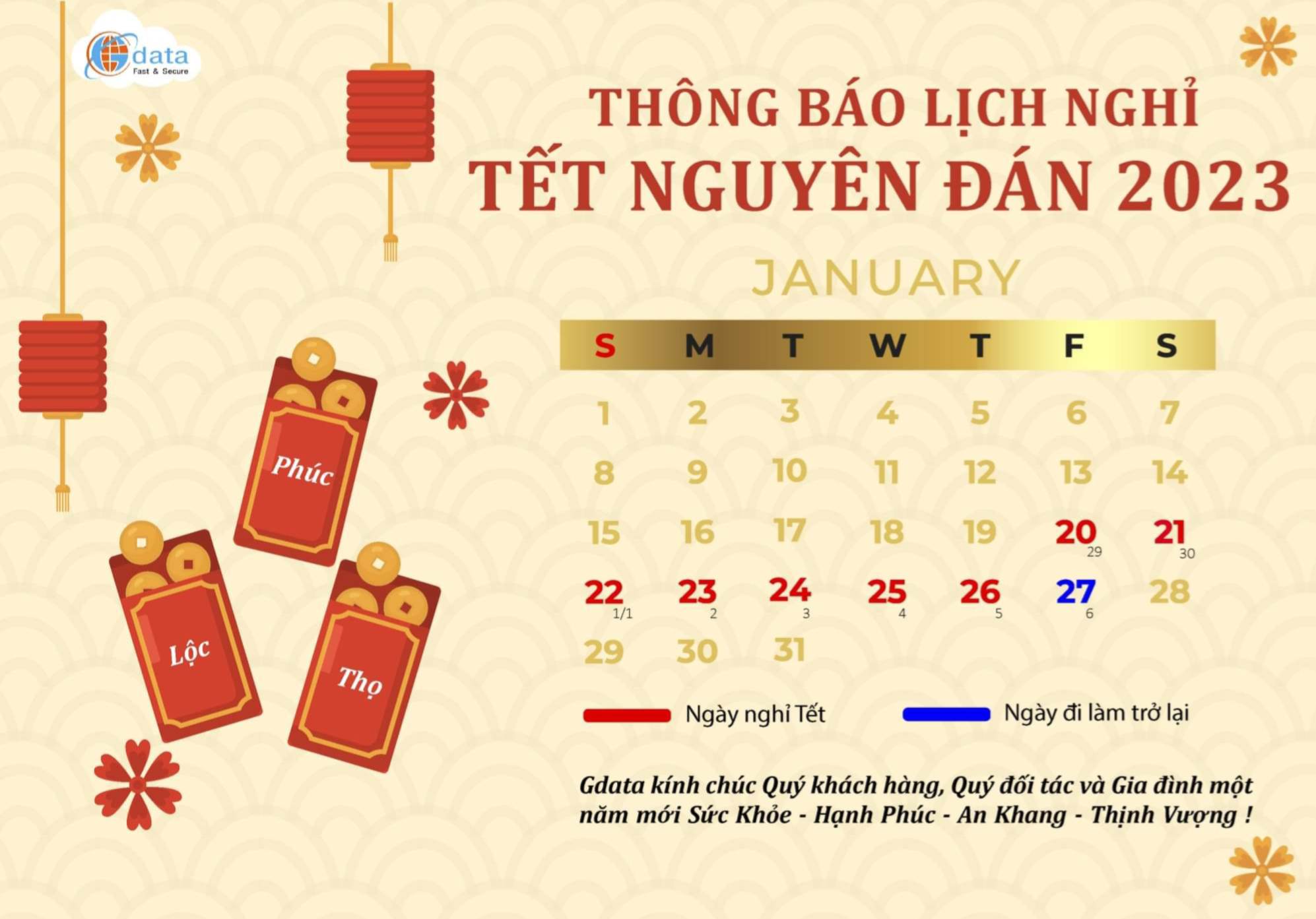 Thông báo Lịch nghỉ Tết Nguyên Đán 2023
