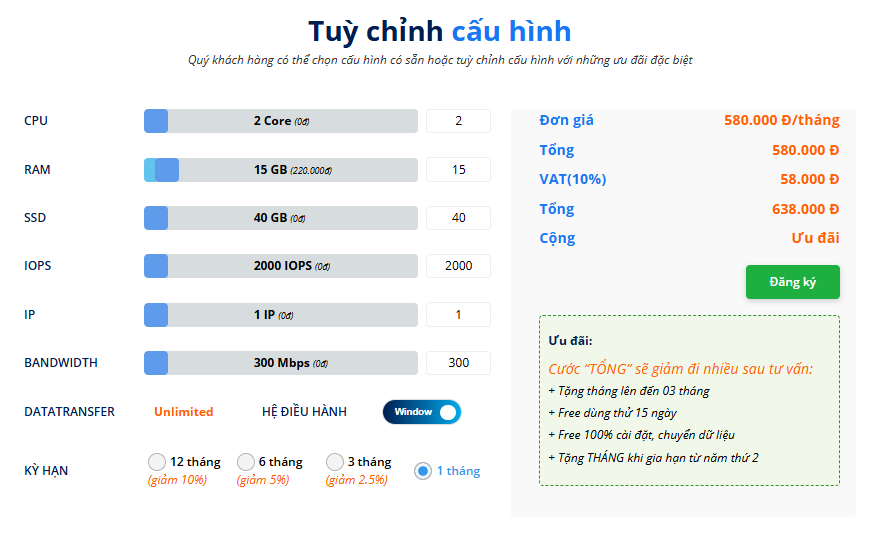 Cấu hình Cloud server giá rẻ